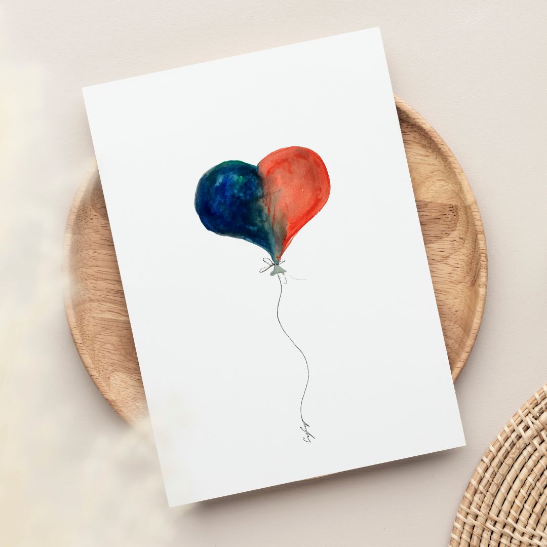 Love Balloon | Red/Blue Heart | Recycled Greetings Card