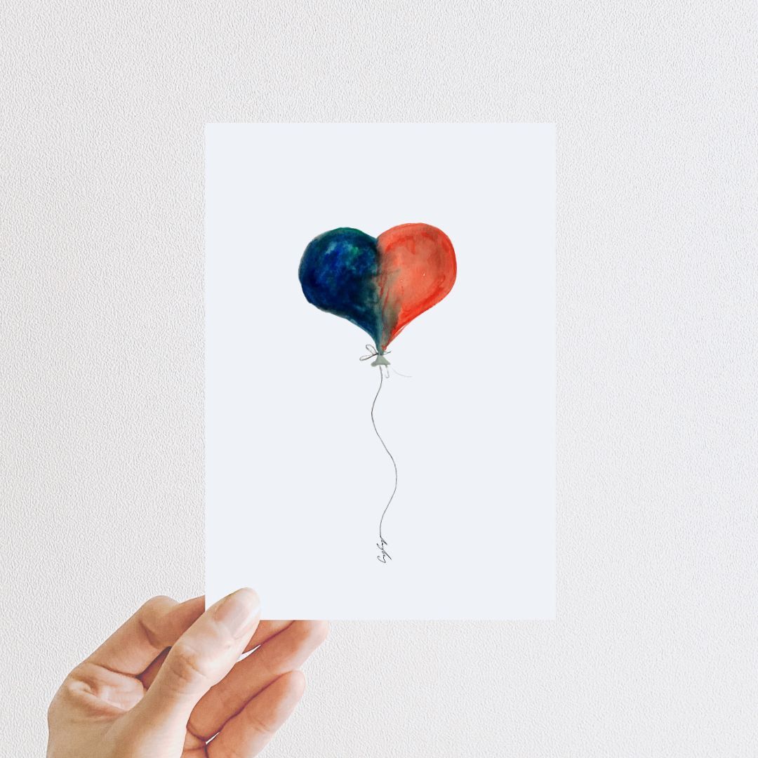 Love Balloon | Red/Blue Heart | Recycled Greetings Card