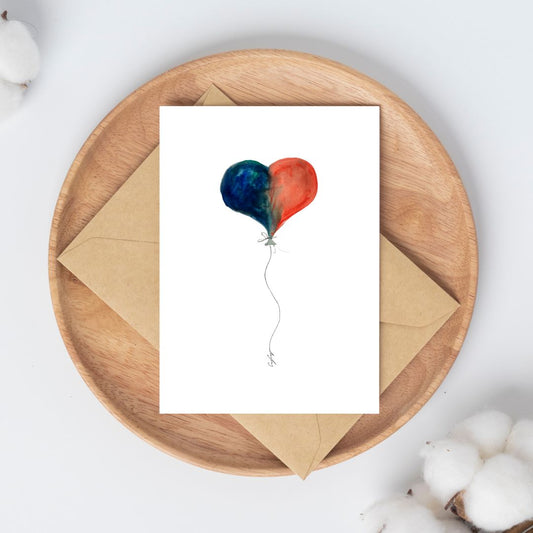 Love Balloon | Red/Blue Heart | Recycled Greetings Card