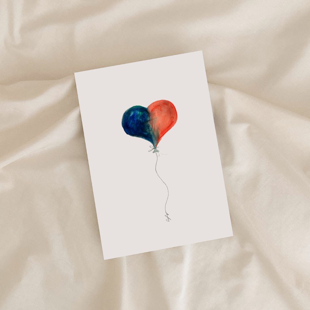 Love Balloon | Red/Blue Heart | Recycled Greetings Card